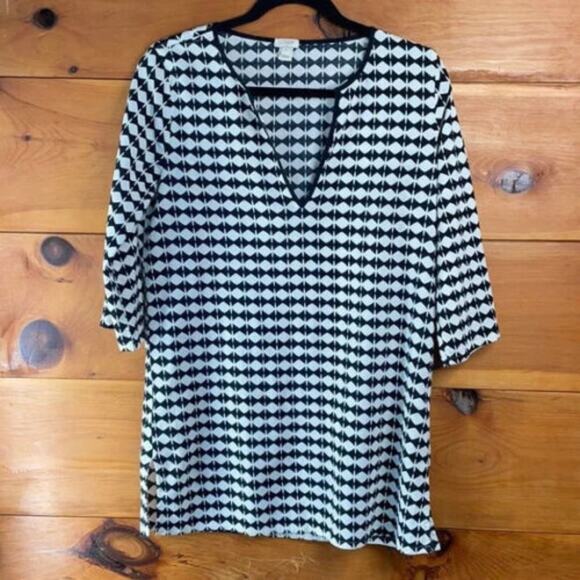 J. Crew Women’s White & Black V-Neck 3/4 Sleeve Pullover Tissue Tunic Top Size S - Picture 2 of 8